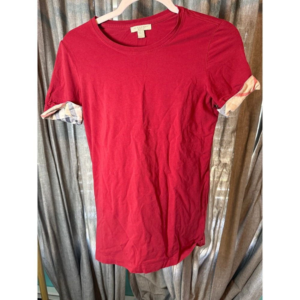 Burberry Brit Red Nova Check Cuff Short Sleeve T-Shirt Mens Medium